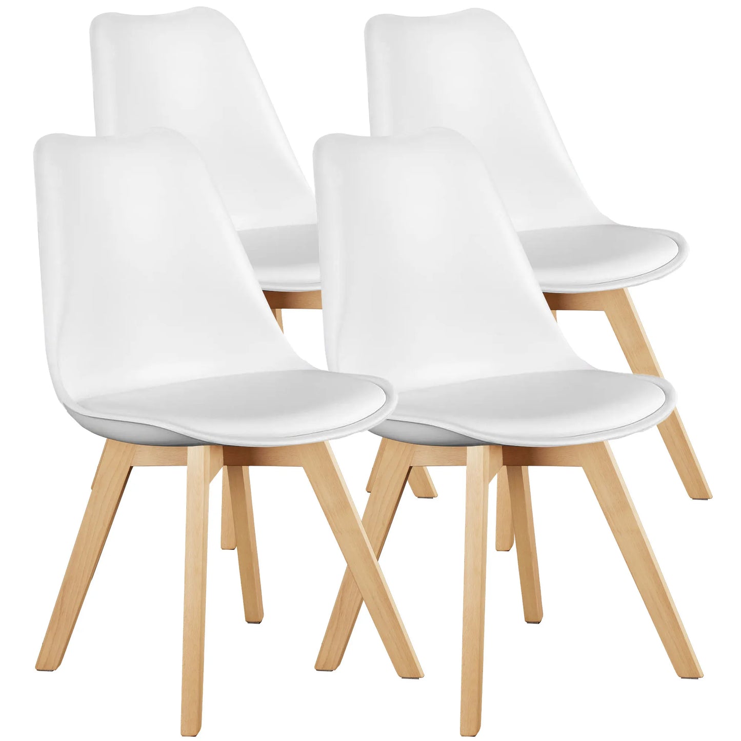 JHK PU Leather Dining Chair Set 4 With Wooden Legs