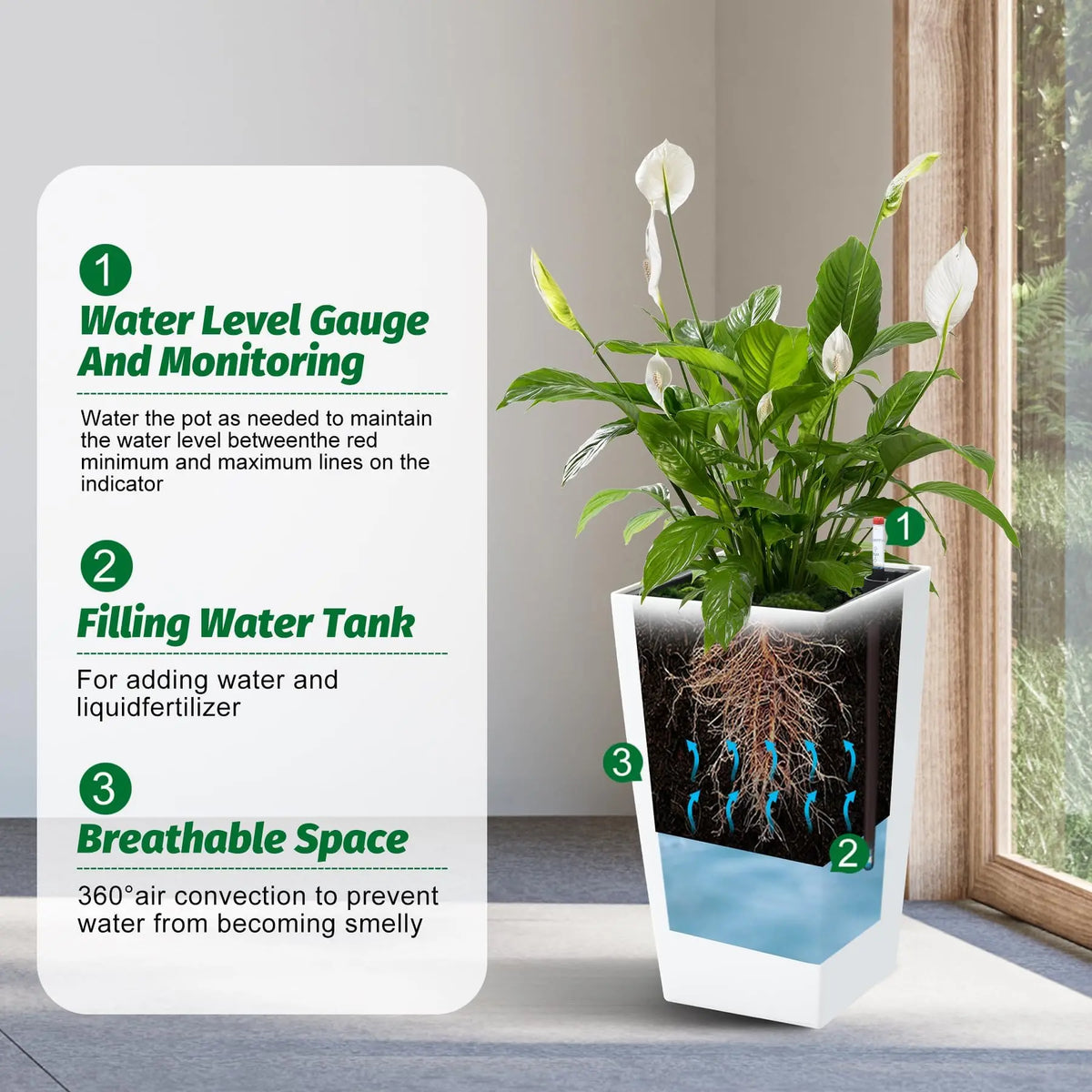 HiMISS Self Watering Planters Set Two For Indoor Outdoor Garden