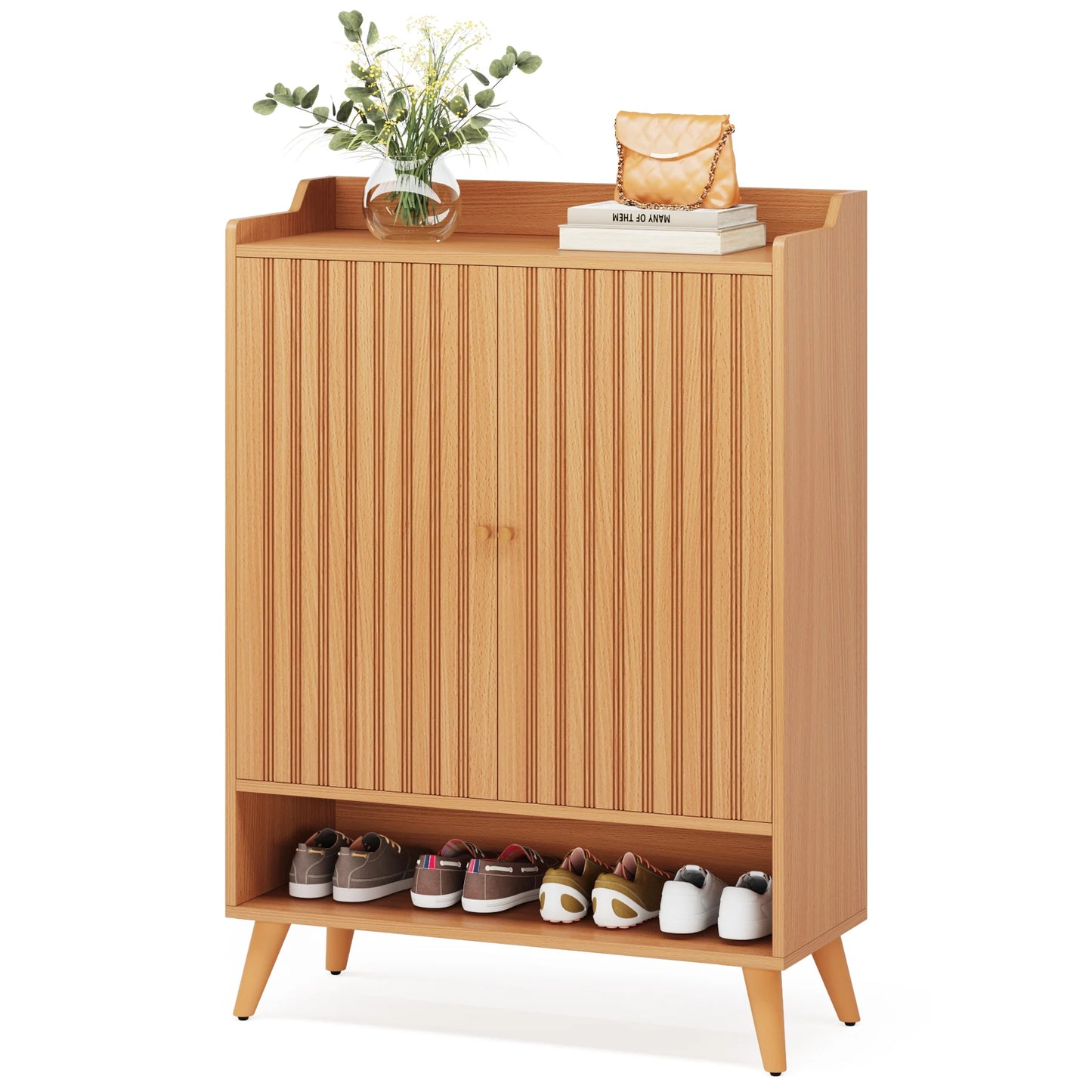 Tribesigns 5-Tier Shoe Cabinet With Doors Wood Storage Organizer