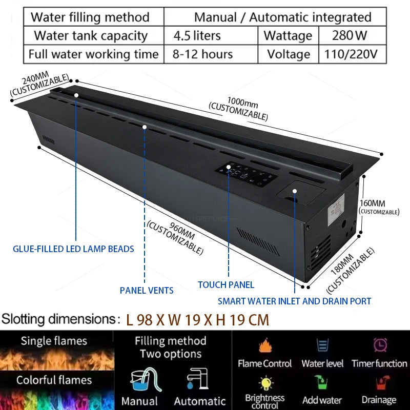 Smart 3D Atomizing Electric Fireplace With LED Steam Flame And App Control