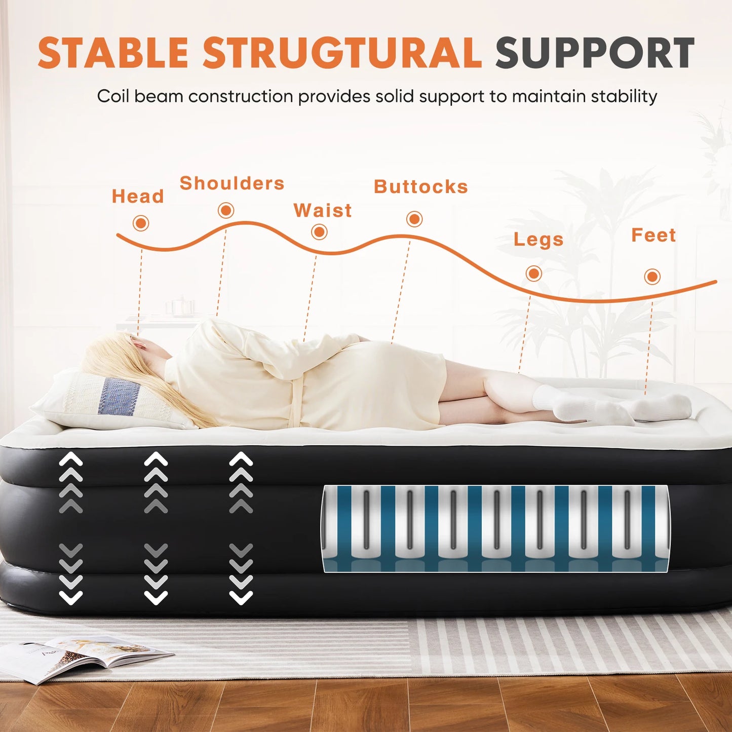 JHK Queen Air Mattress Double Height Non Slip 660 Lbs