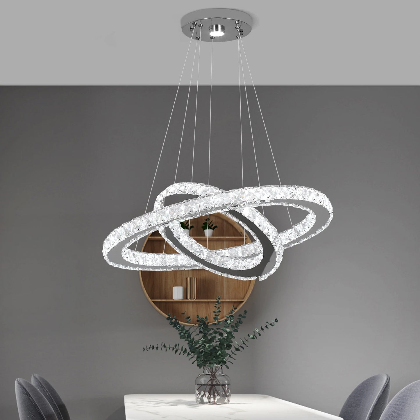 GreeLustr Modern Crystal Pendant Light Dimmable LED Ceiling Hanging Lamp