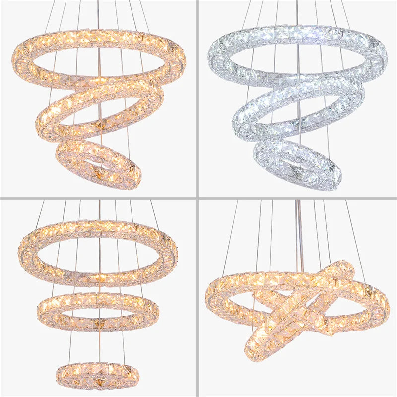 GreeLustr Modern K9 Crystal Ring LED Ceiling Chandelier Lighting Fixture
