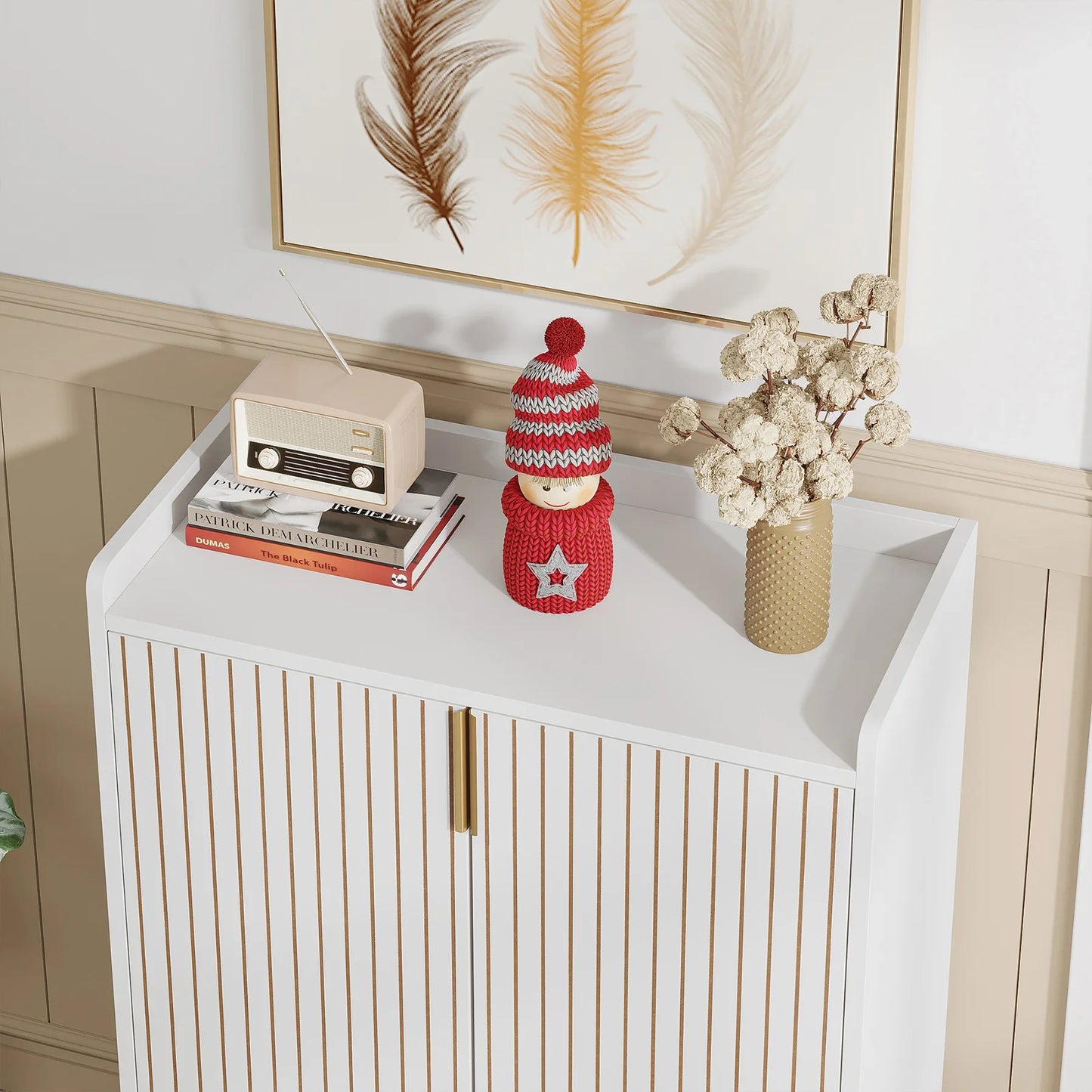 Tribesigns 5-Tier Shoe Cabinet With Doors Wood Storage Organizer
