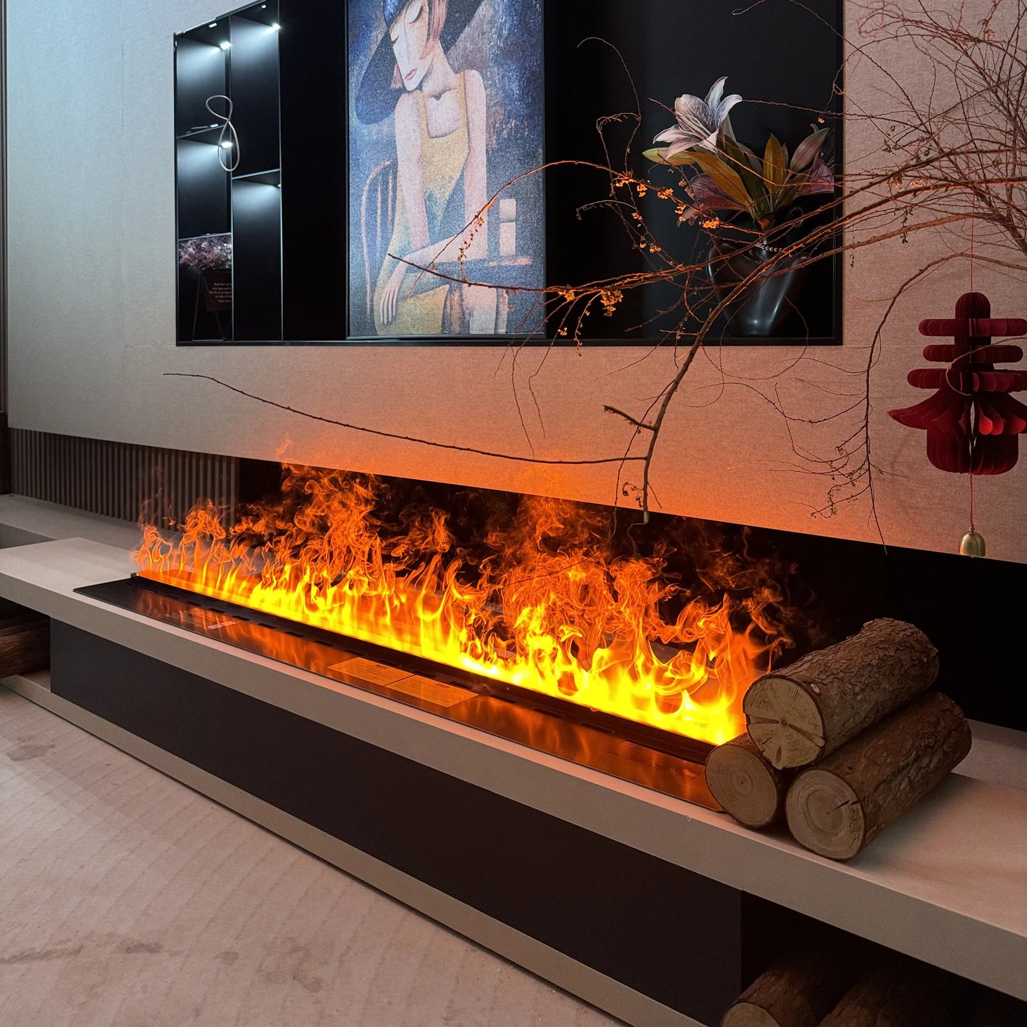 Smart 3D Atomizing Electric Fireplace With LED Steam Flame And App Control