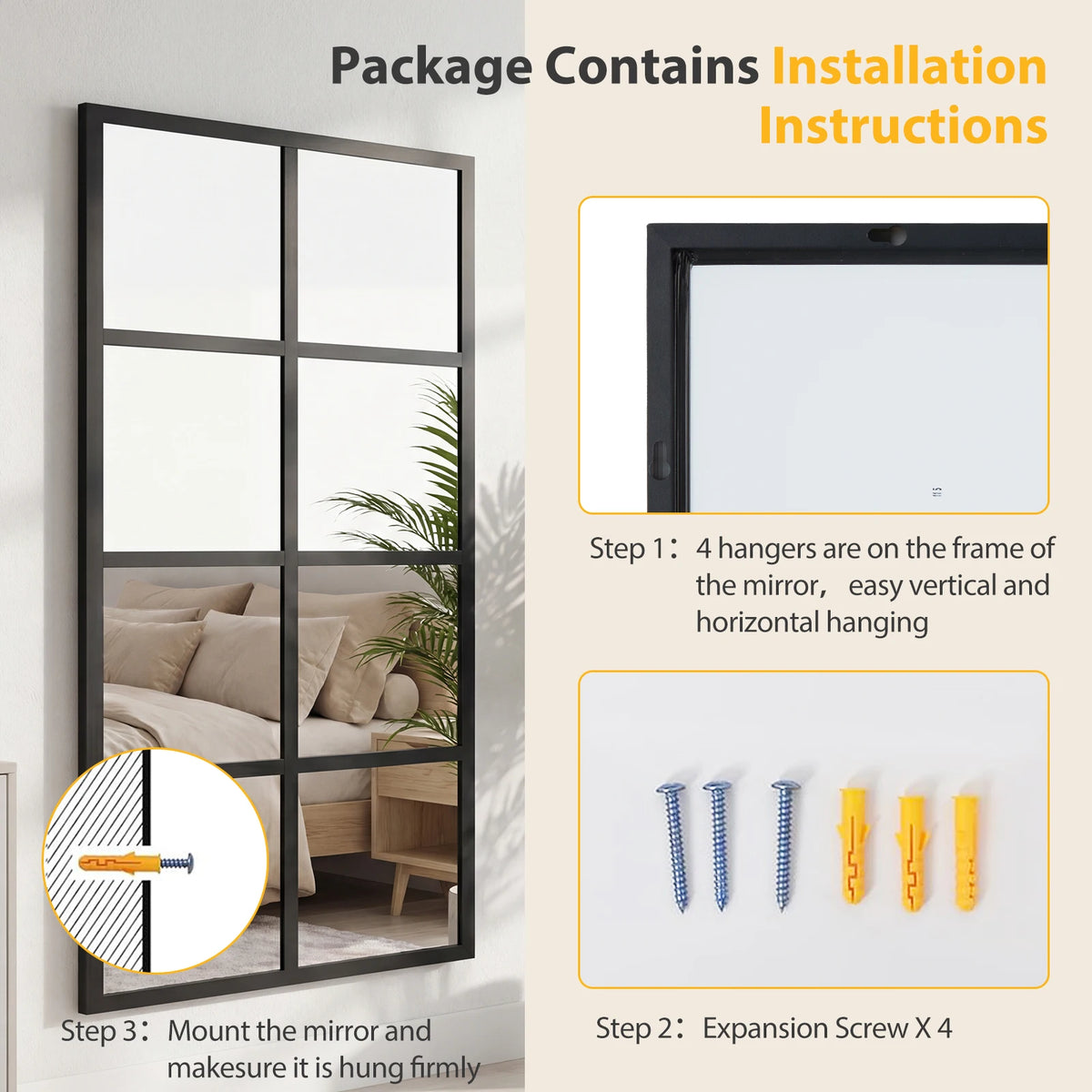 JHK Full Body Wall Mirrors Metal Framed Rectangle Window Decor