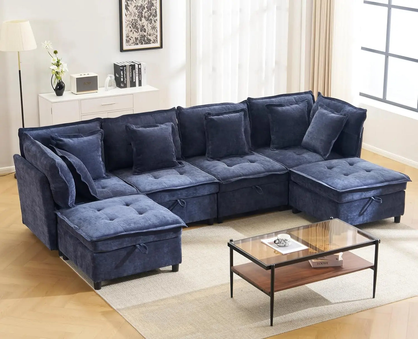 Cloud U Shaped Modern Sofa And L Shaped Sectional For Home Theater With Ottomans