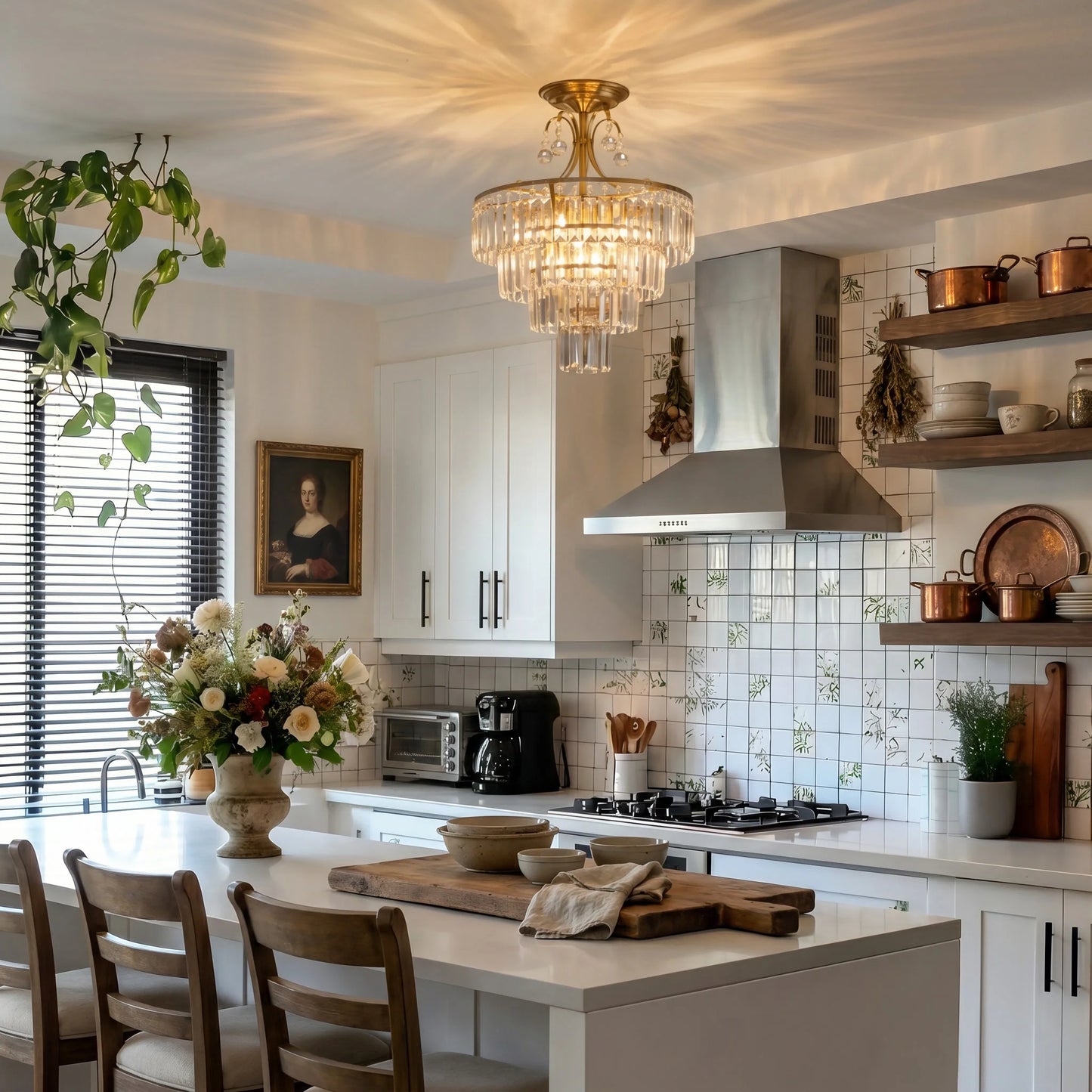 Luxury Crystal Ceiling Light Semi Flush Mount Dimmable Lighting Chandelier