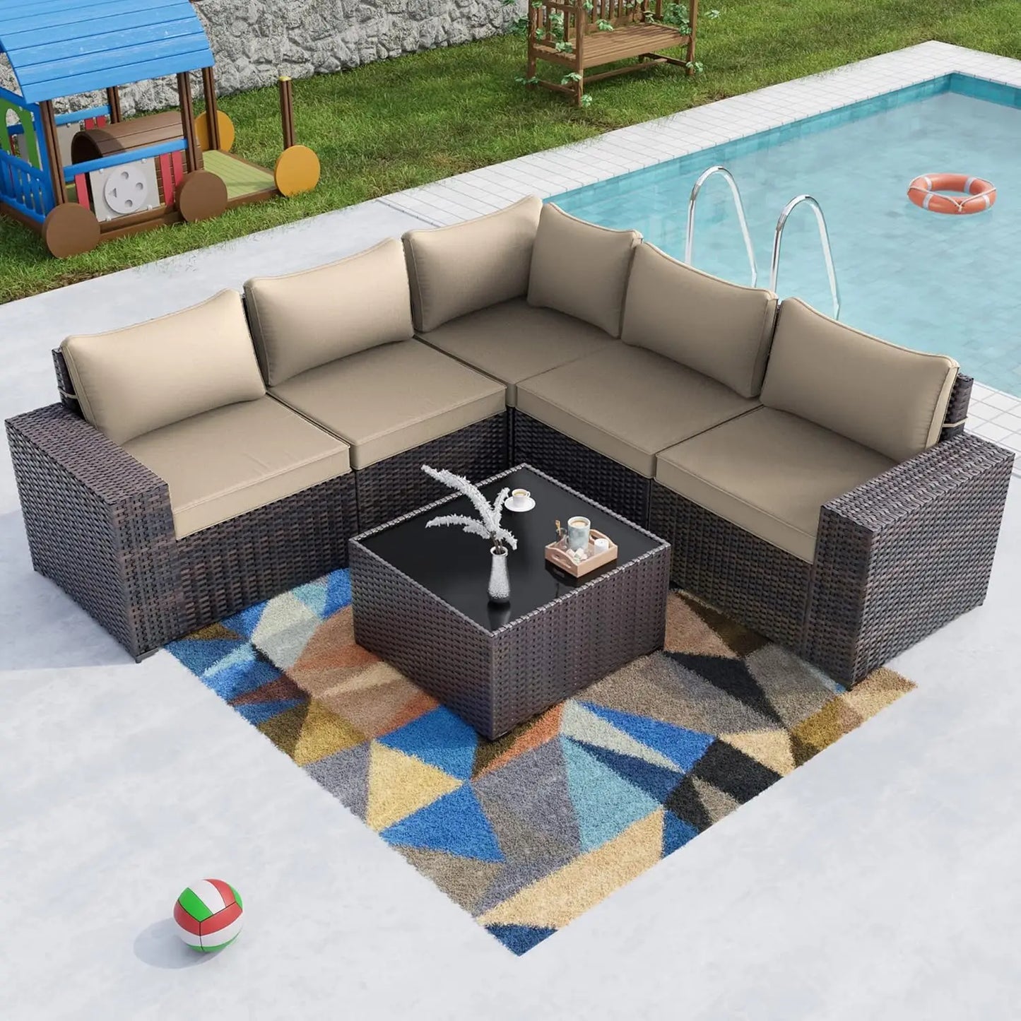 Outdoor Sectional Rattan Sofa Set Modern Garden Patio Furniture