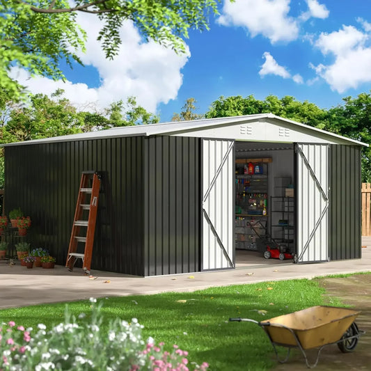 Outdoor Metal Storage Shed With Lockable Doors And Updated Frame
