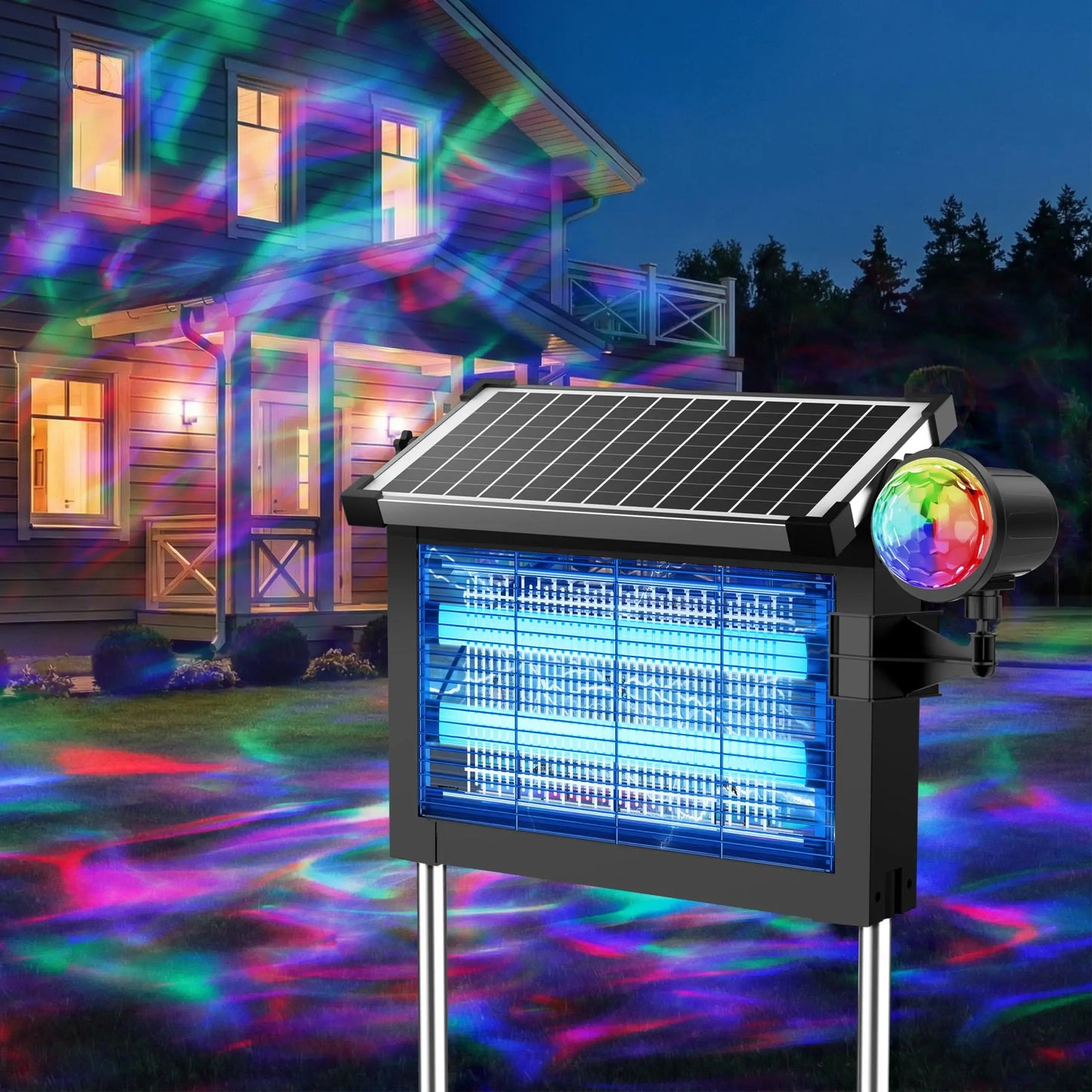 Solar Bug Zapper 4500V 2-In-1 Rechargeable With Projection Light IP66