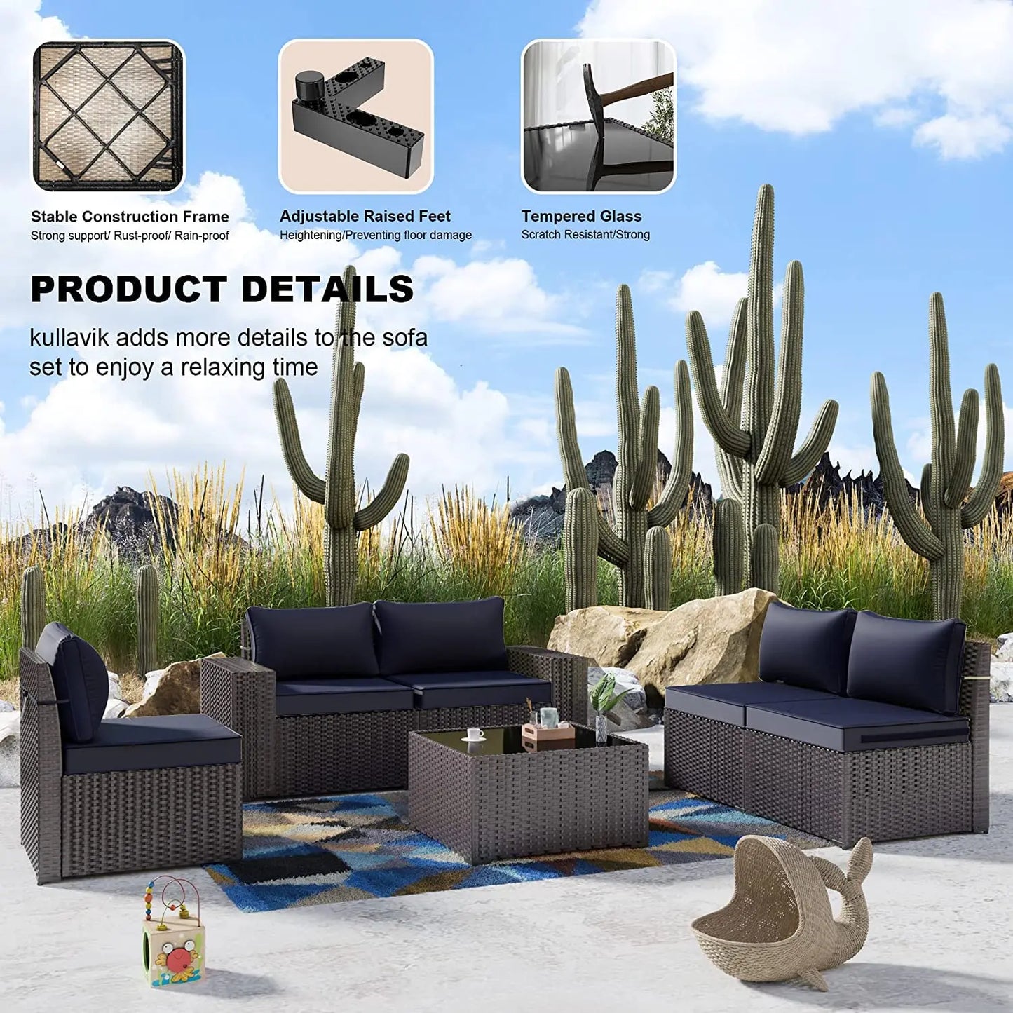 Outdoor Sectional Rattan Sofa Set Modern Garden Patio Furniture