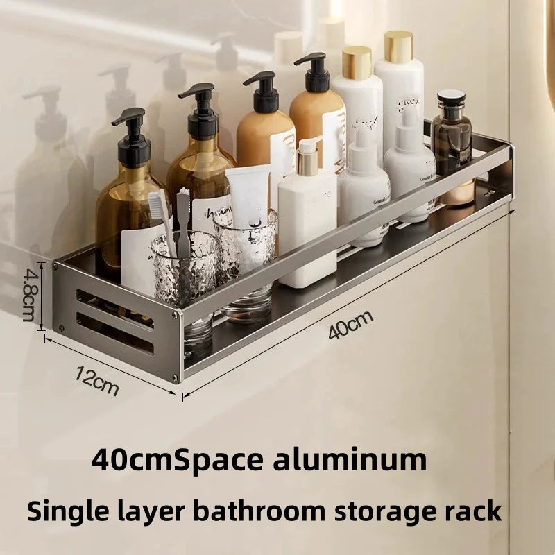 Aluminum Shower Corner Shelf Without Drilling With Towel Bar And Shampoo Holder