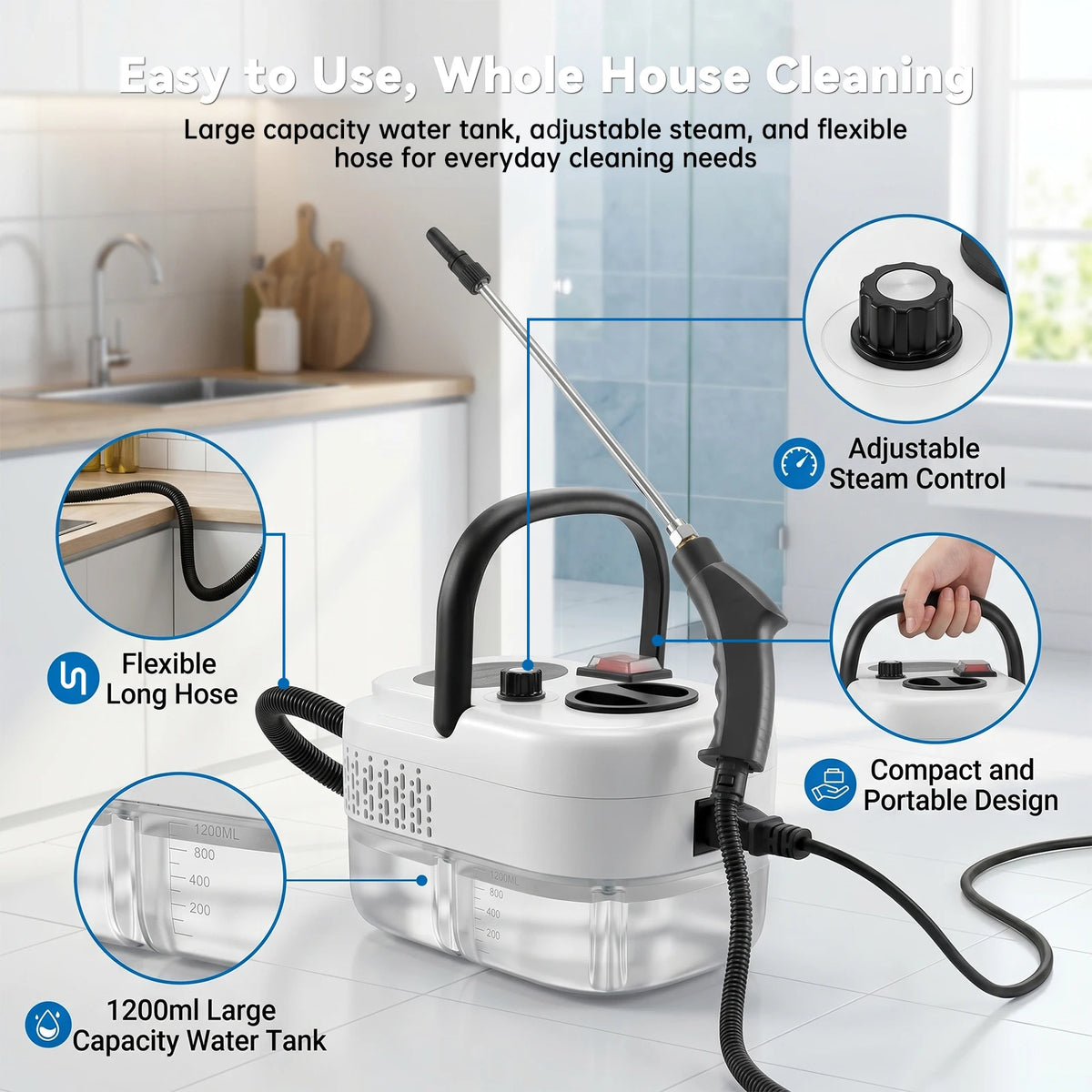 2500W Portable Handheld Steam Cleaner With Multiple Accessories Us Plug