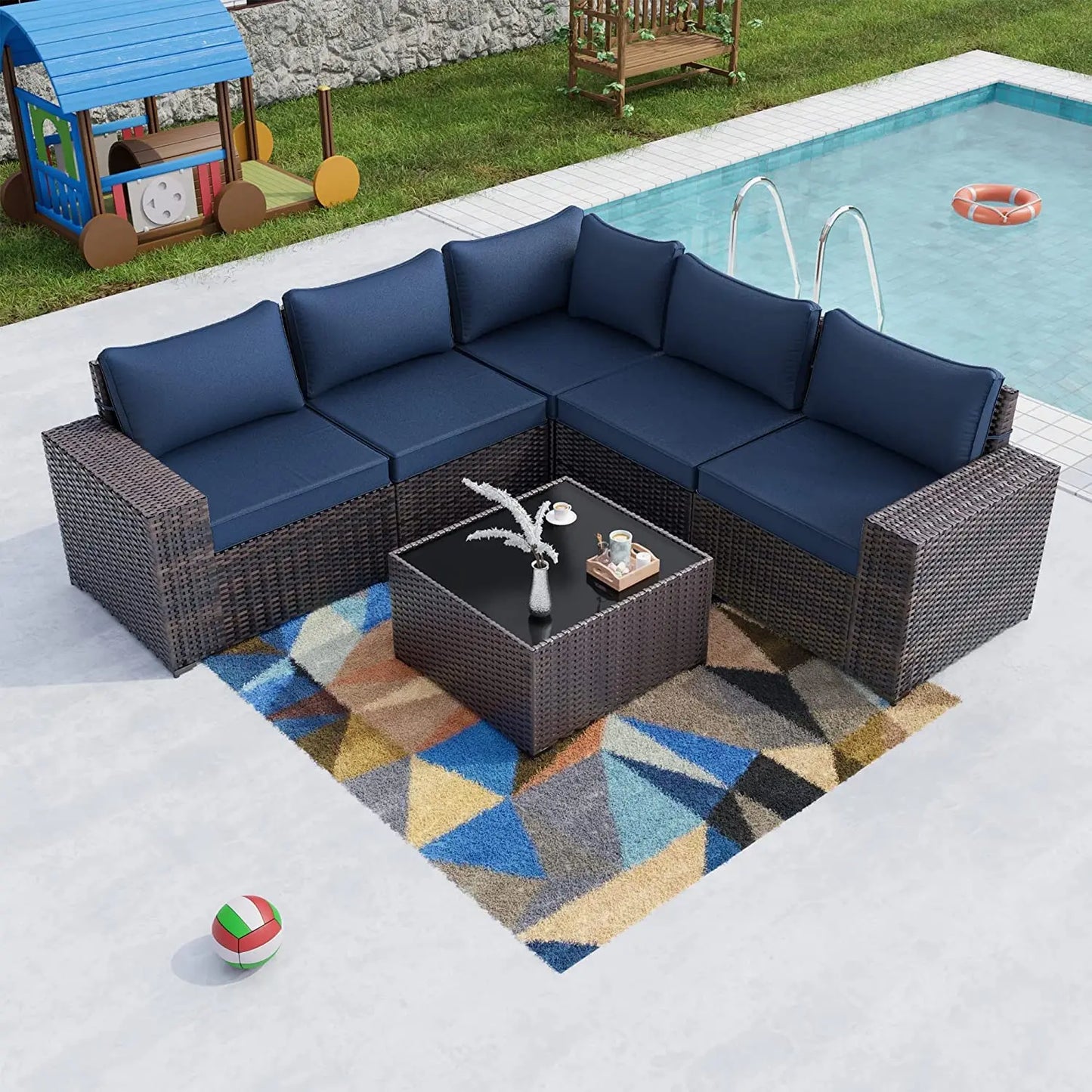 Outdoor Sectional Rattan Sofa Set Modern Garden Patio Furniture