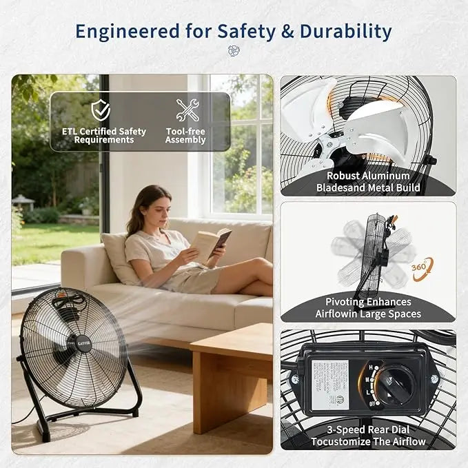 Acekool High Velocity Heavy Duty Industrial Floor Fan Adjustable Tilt