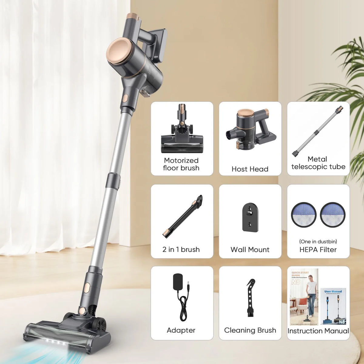 Yisora N8 Cordless Stick Vacuum Cleaner Lightweight Bagless Cyclone Filter