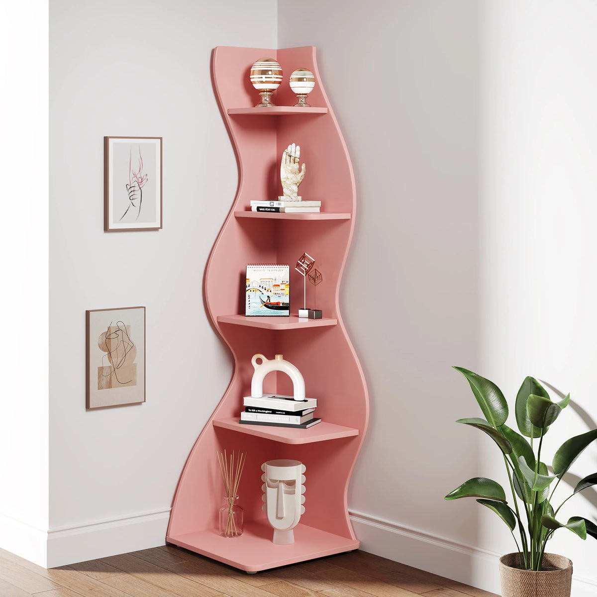 Tribesigns Modern 5 Tier Corner Shelf Bookcase Storage Rack Home