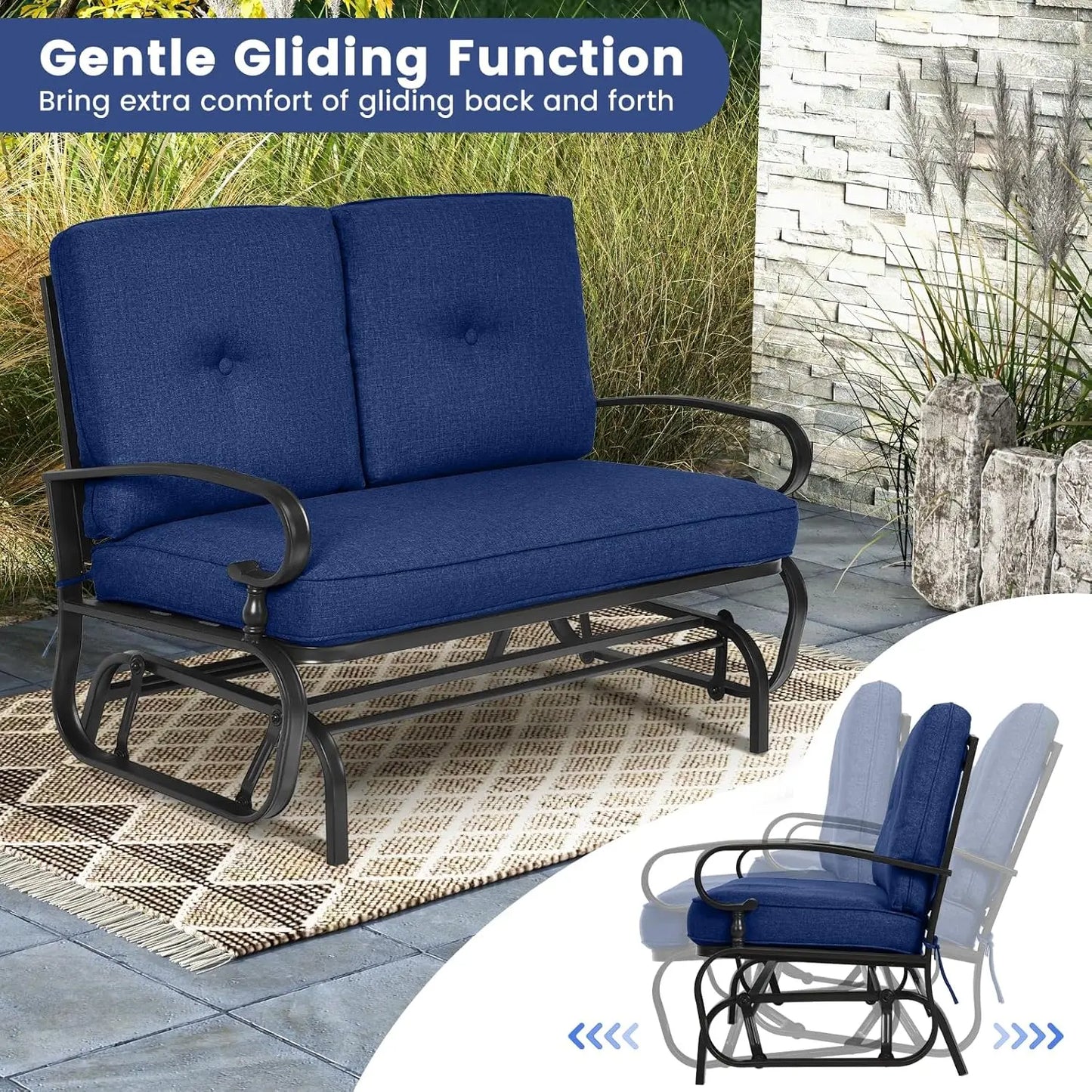 Outdoor Glider Swing Chair for Two with Steel Frame