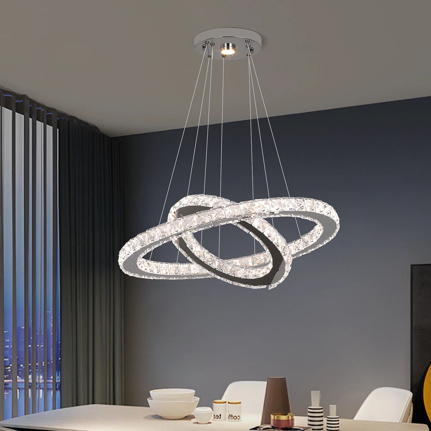 GreeLustr Modern Crystal Pendant Light Dimmable LED Ceiling Hanging Lamp