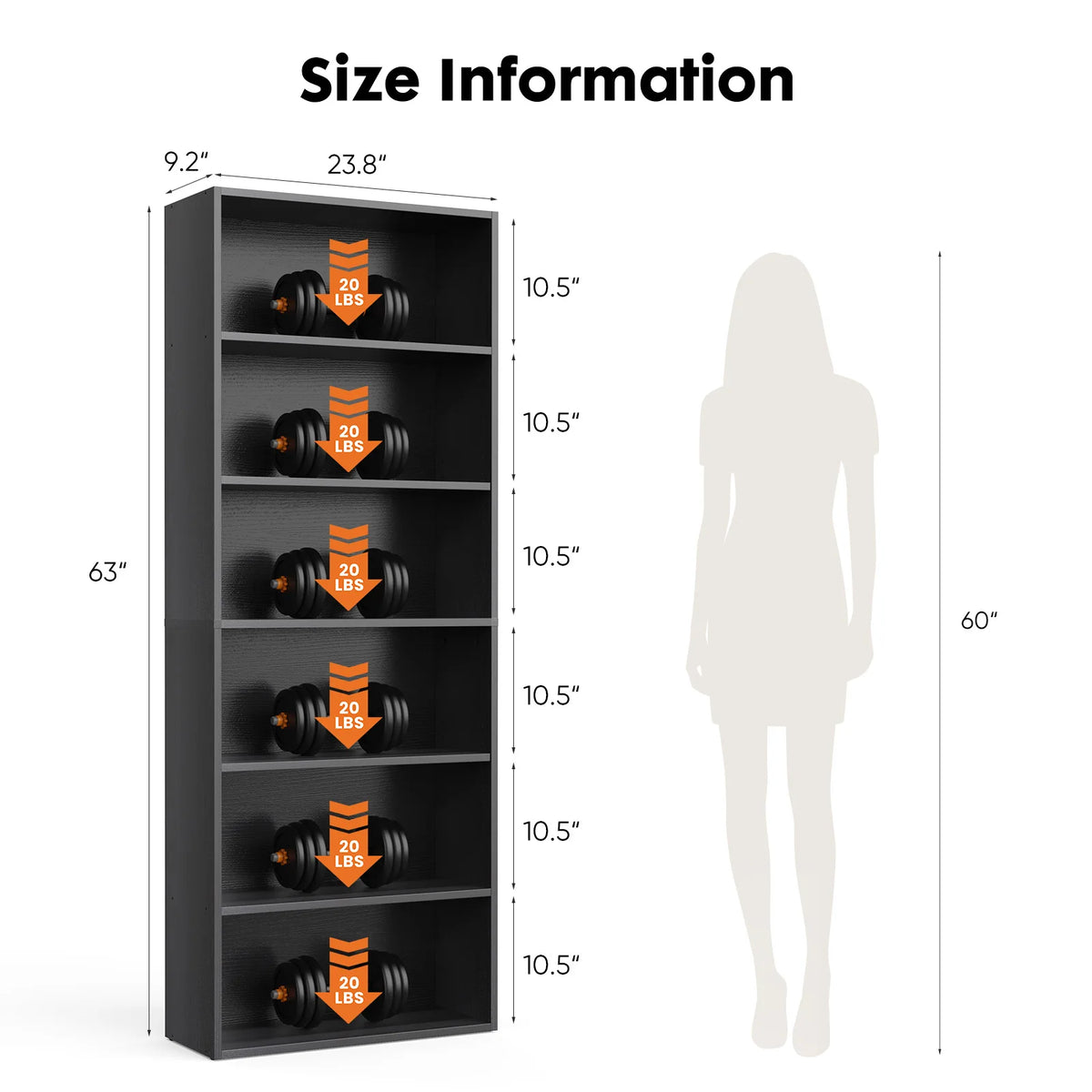 JHK Wooden Bookcase Floor Standing Open Shelf For Home Office