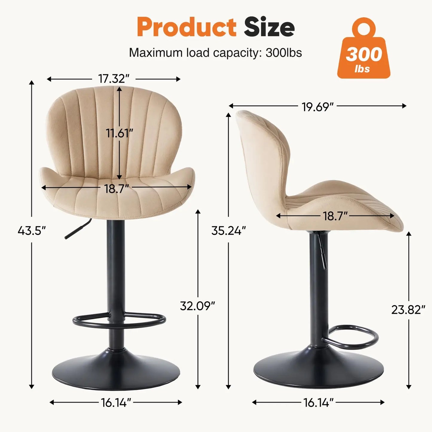 JHK Ergonomic Modern Dining Chairs Fabric Upholstered Set of 2