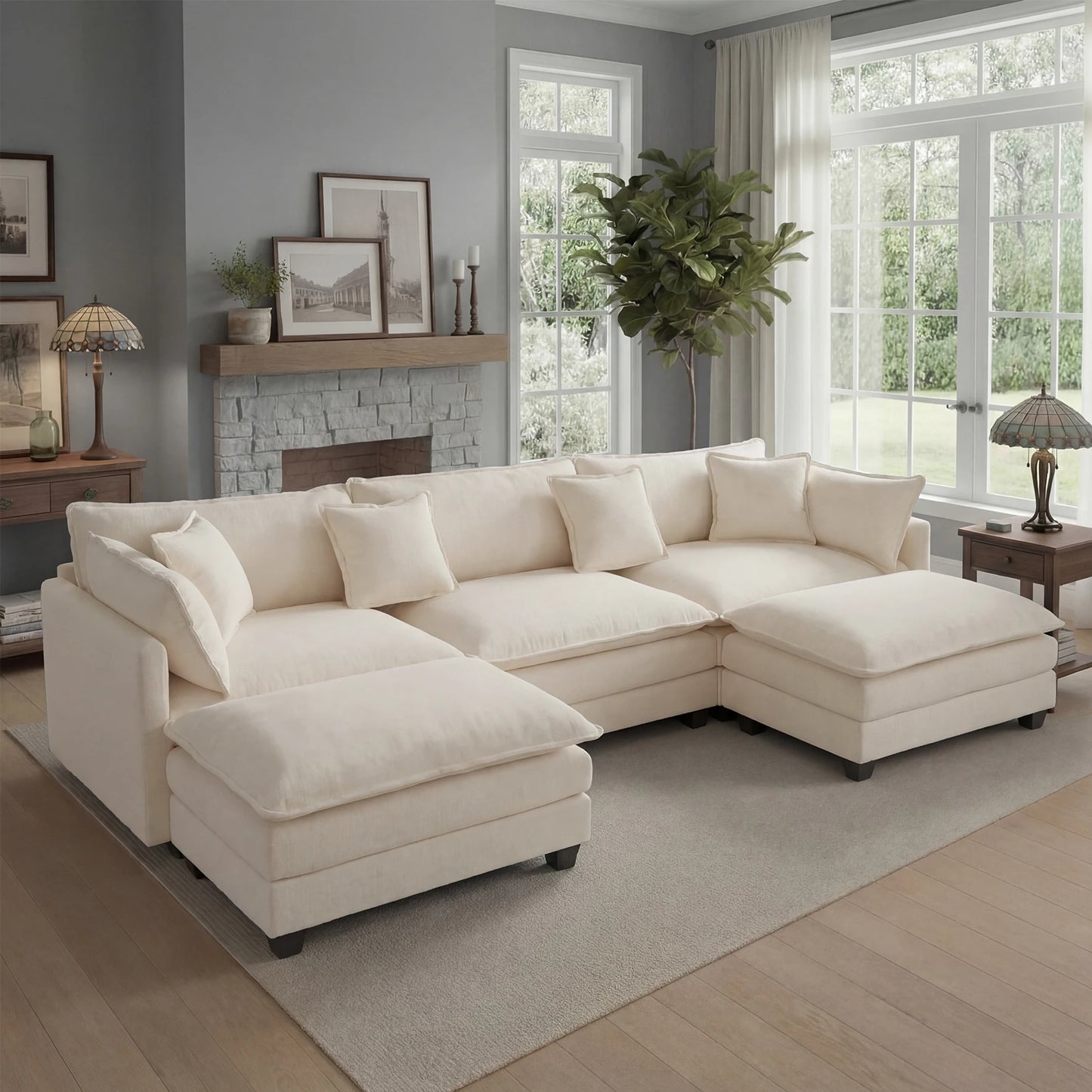Modular Sectional Sofa With Ottoman And Solid Wood Frame