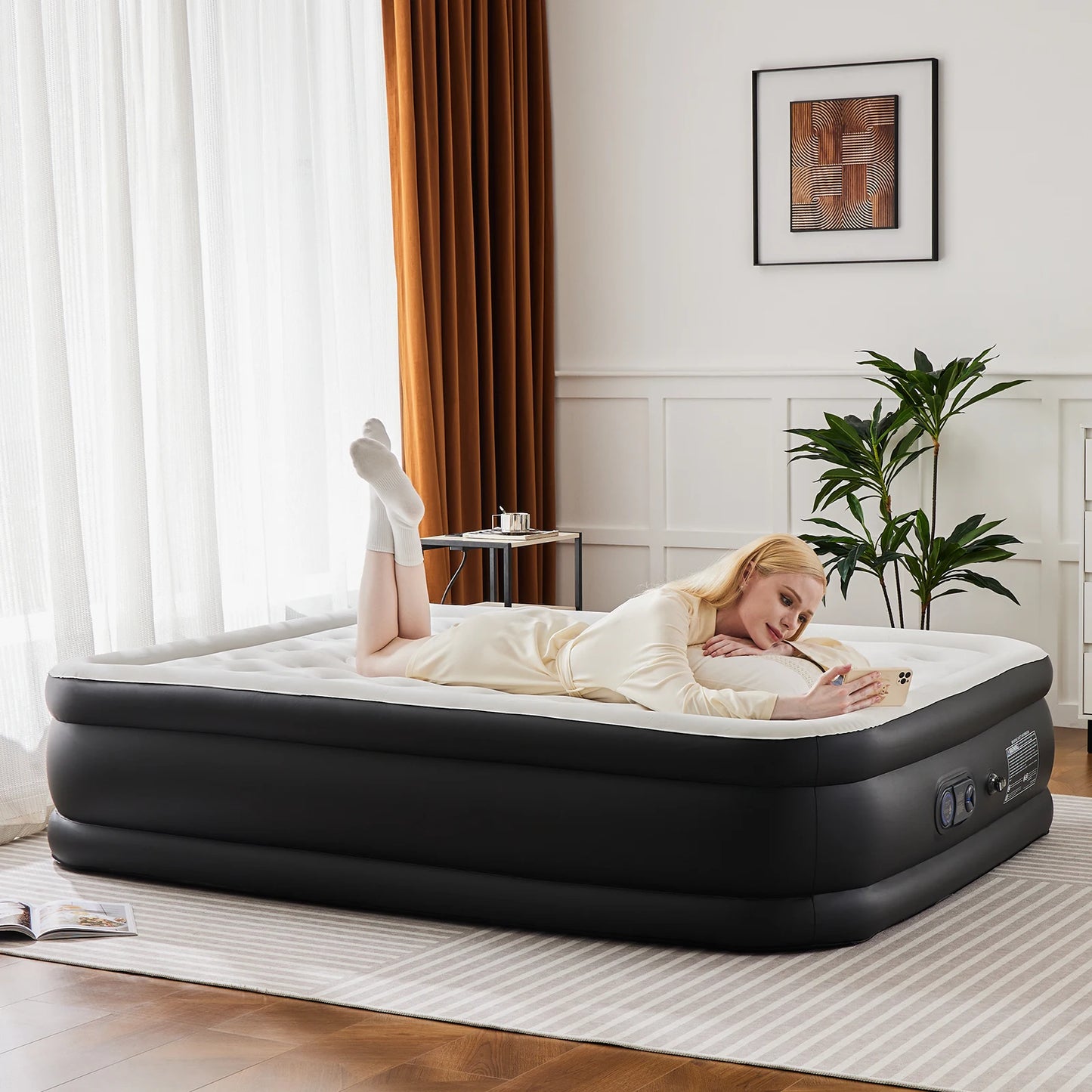 JHK Queen Air Mattress Double Height Non Slip 660 Lbs