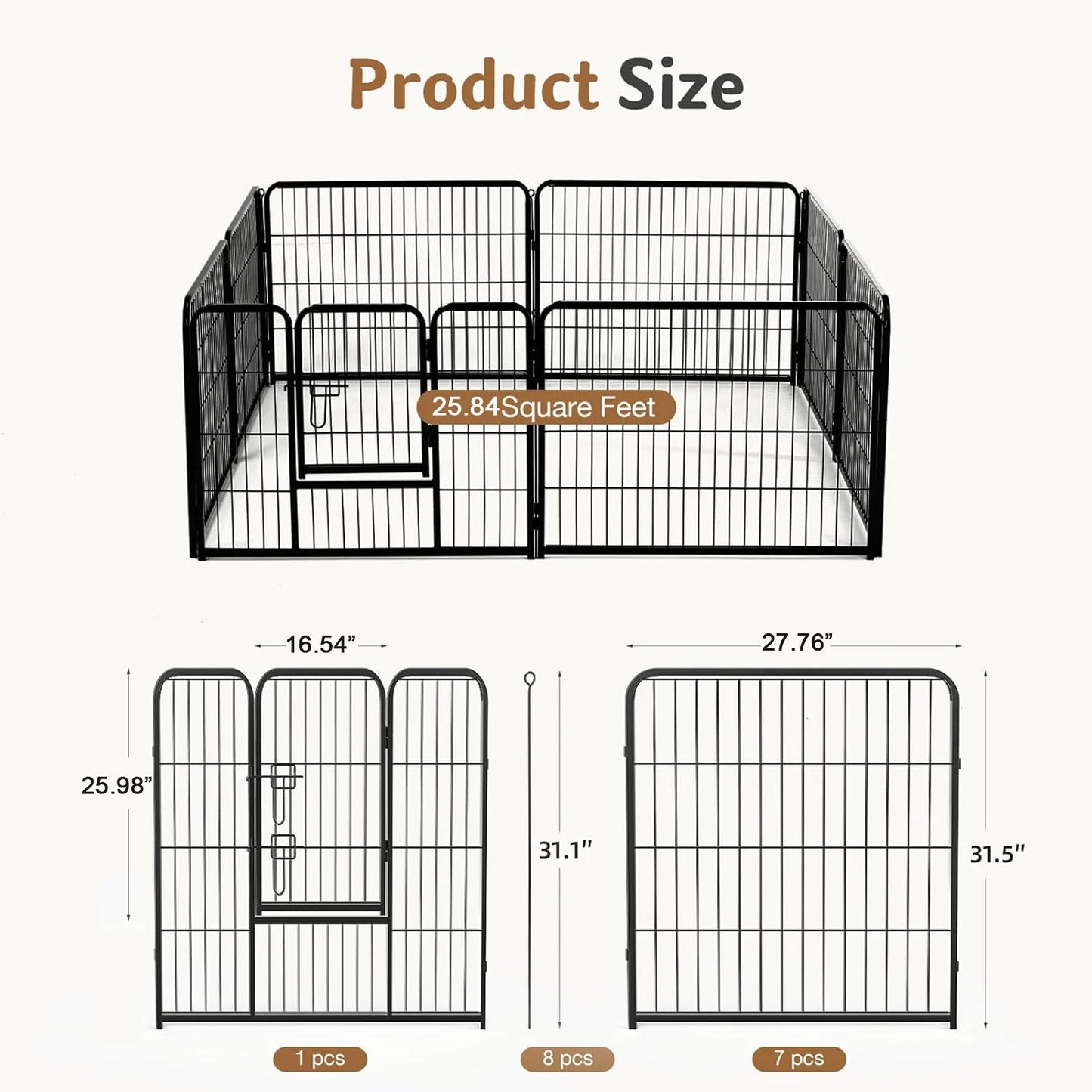 JHK Metal 8 Panels Dog Playpen Foldable Outdoor Exercise Fence