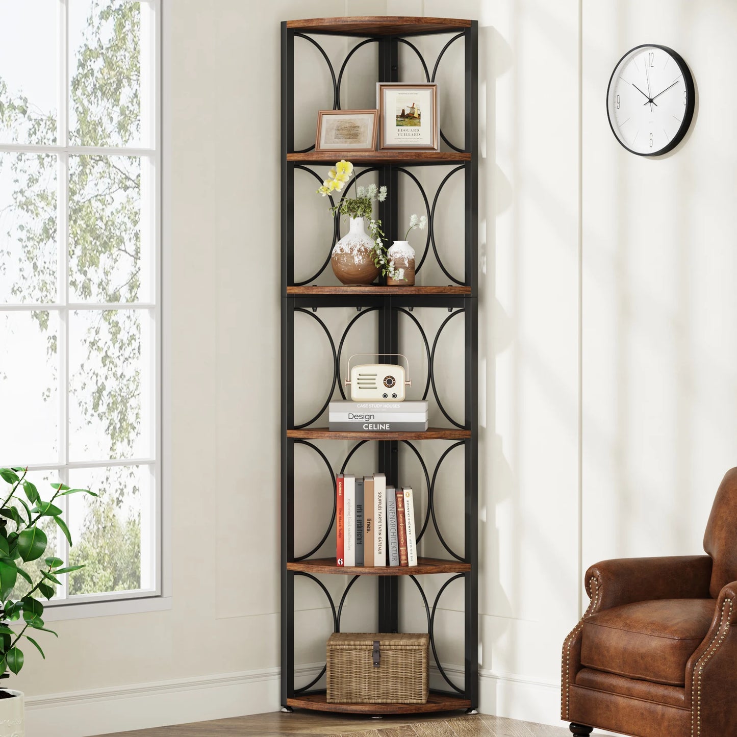 Tribesigns 6 Tier Tall Corner Shelf Unit For Living Room