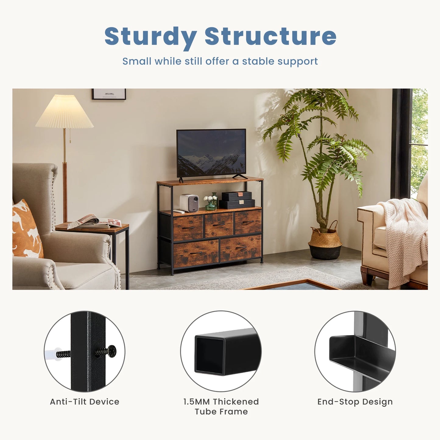 JHK Bedroom TV Stand Dresser With Fireplace Fabric Storage Drawers