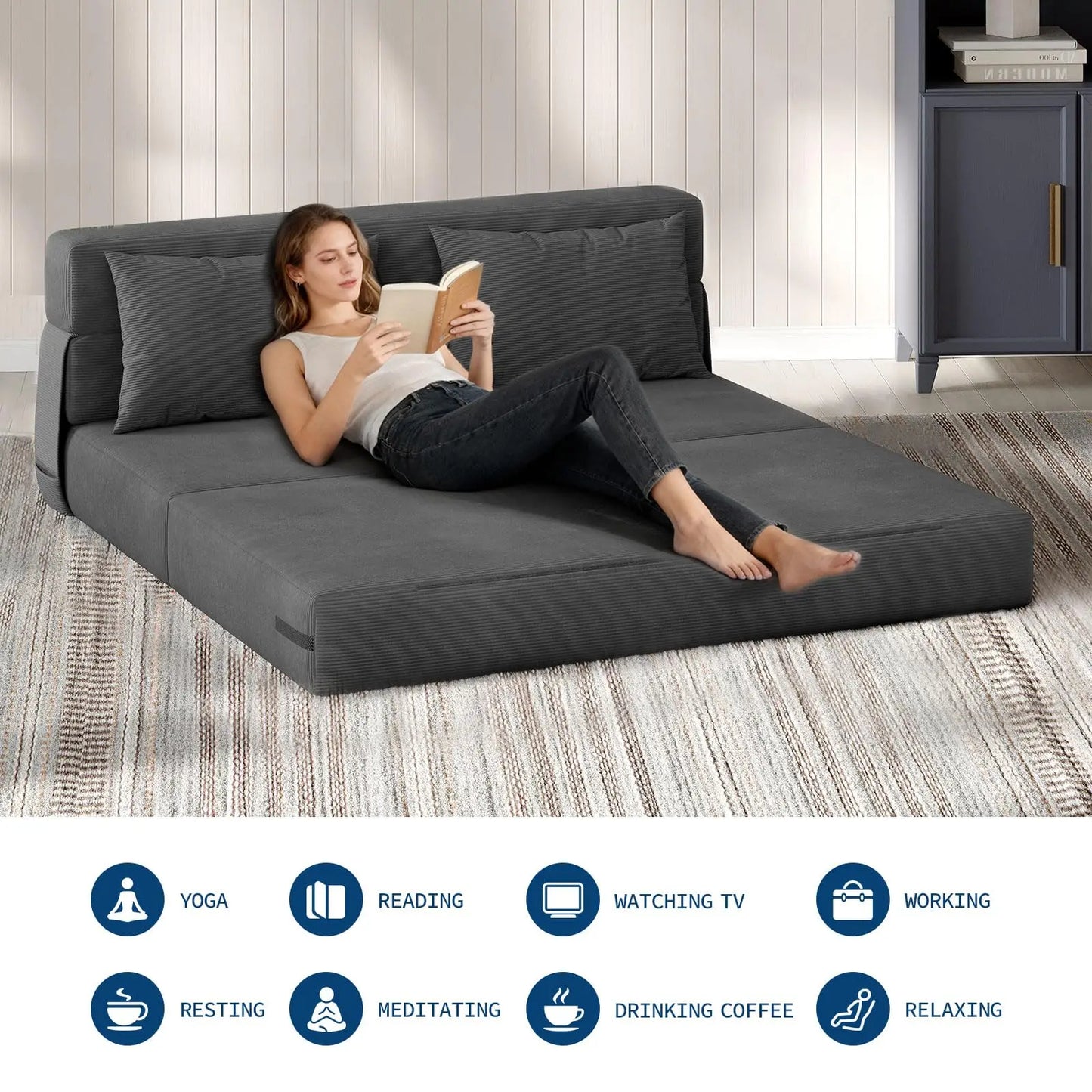 HobbyLane 4-in-1 Folding Sofa Bed Corduroy Sleeper