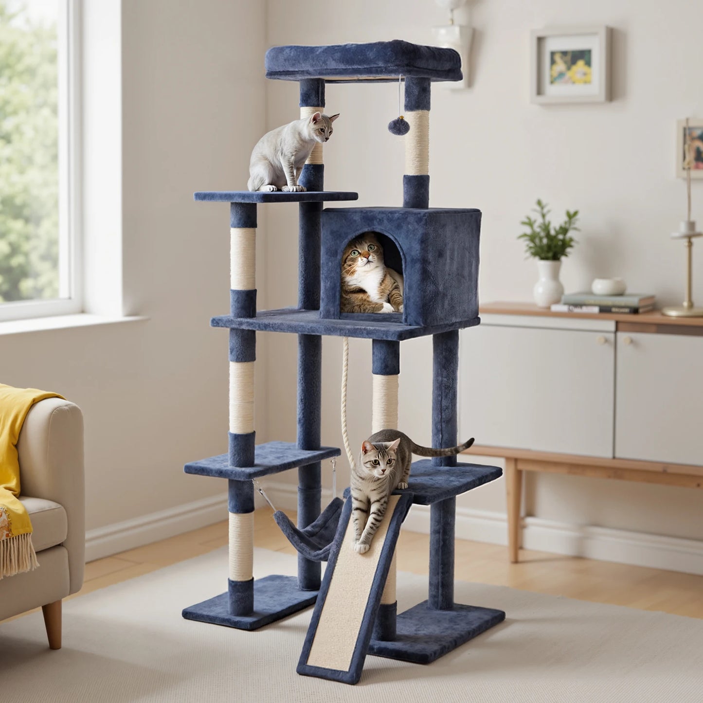 JHK Tall Cat Tree Climbing Tower With Sisal Scratching Posts