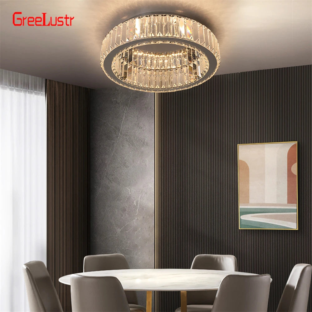 GreeLustr Crystal Round Led Chandelier Dimmable Ceiling Light Fixture Remote