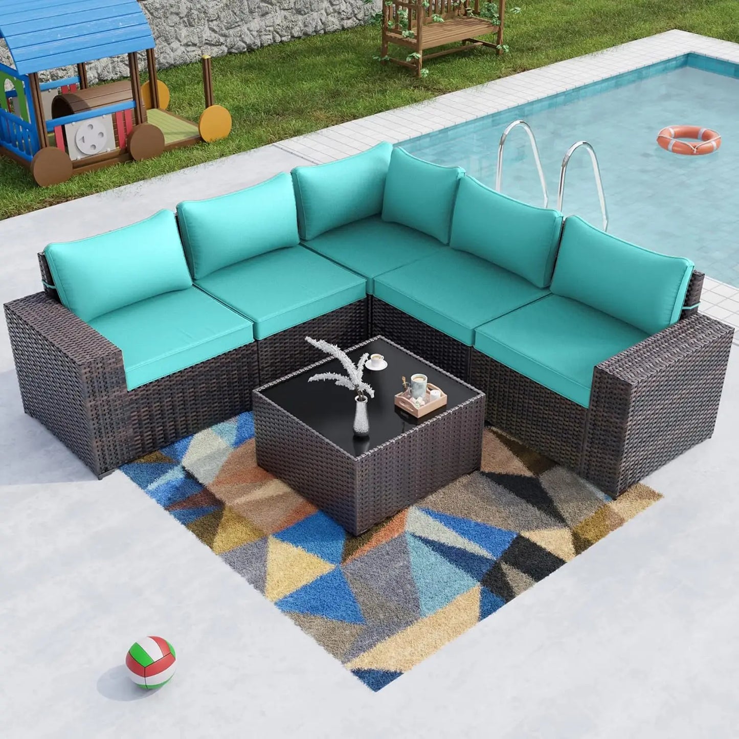 Outdoor Sectional Rattan Sofa Set Modern Garden Patio Furniture