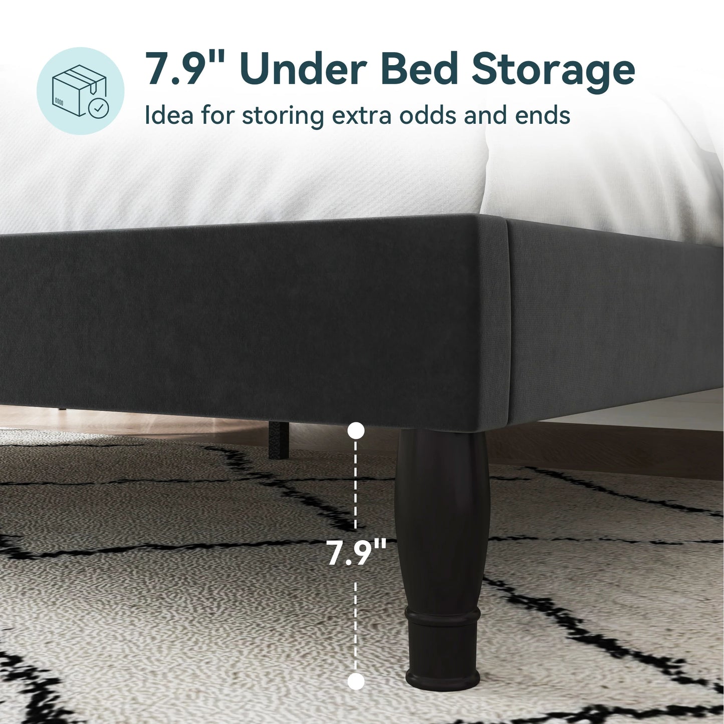 HOOMIC Velvet Bed Frame With Adjustable Tiara Headboard And Diamond Tufting