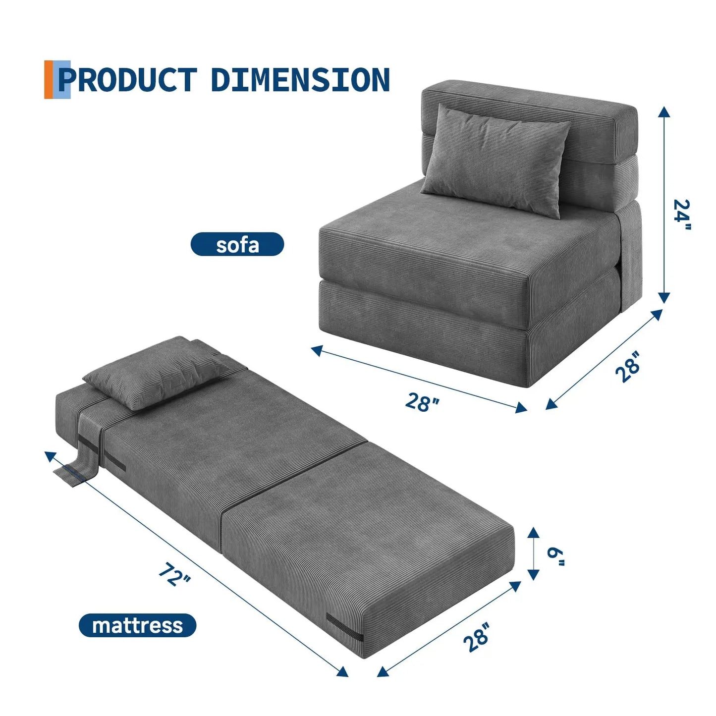 HobbyLane 4-in-1 Folding Sofa Bed Corduroy Sleeper