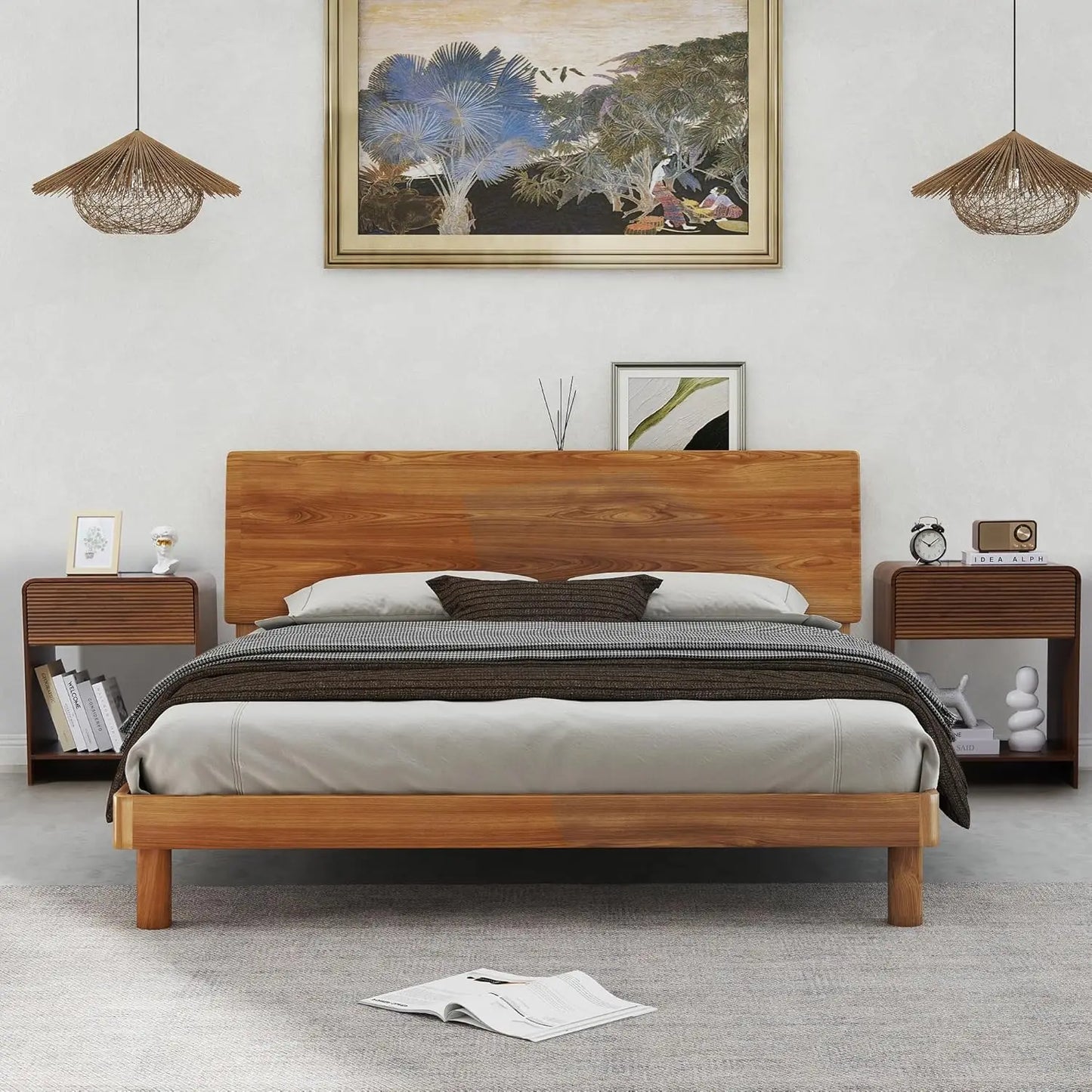 Fluted Nightstand Set Of 2 With Charging Station And Drawer