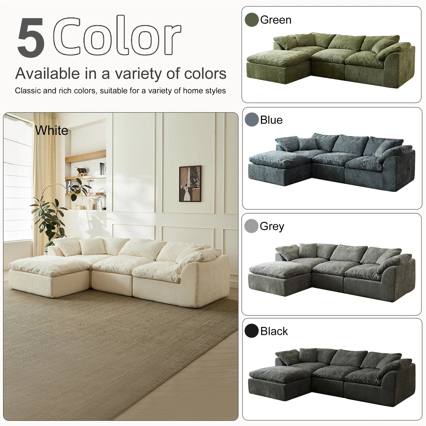 Yeflixvrau L-Shaped 3-Seater Modular Sofa With Ottoman
