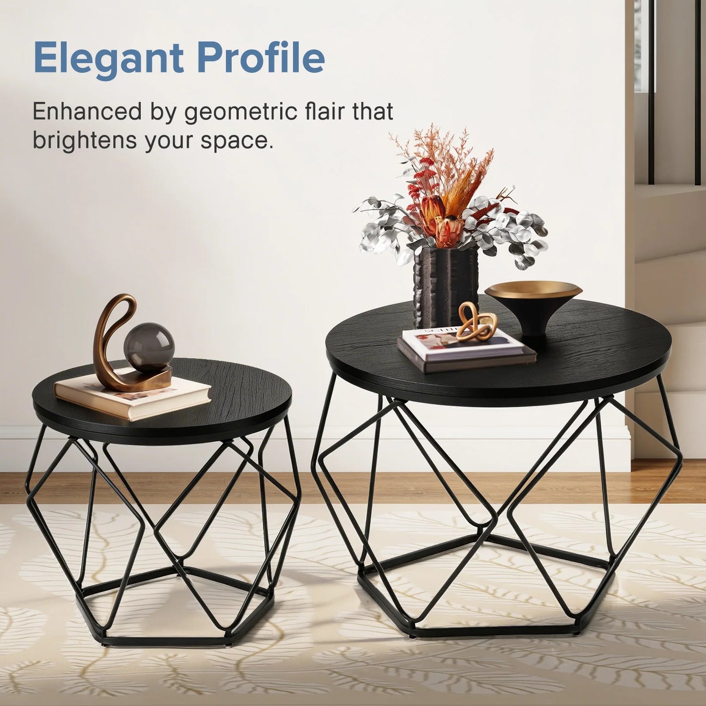 JHK Round Coffee Table Set Of 2 Nesting Hidden Storage