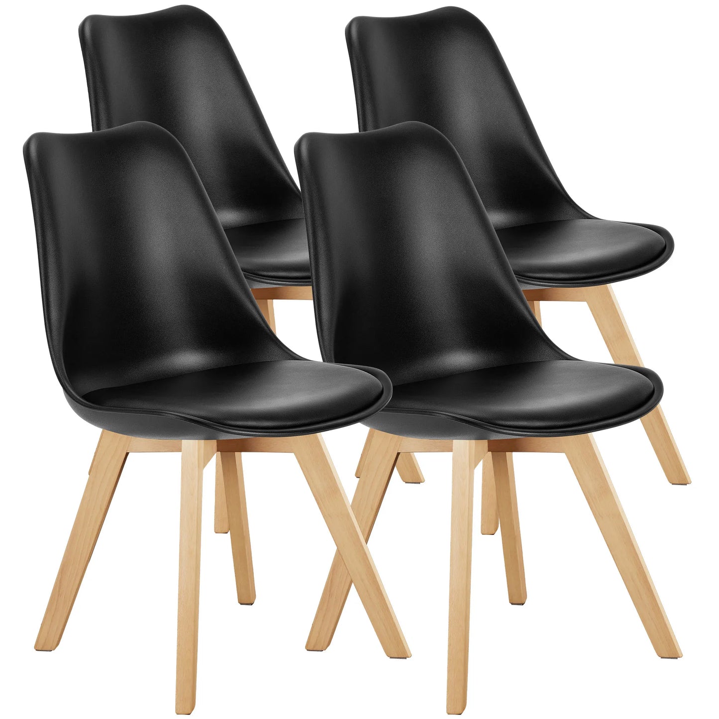 JHK PU Leather Dining Chair Set 4 With Wooden Legs