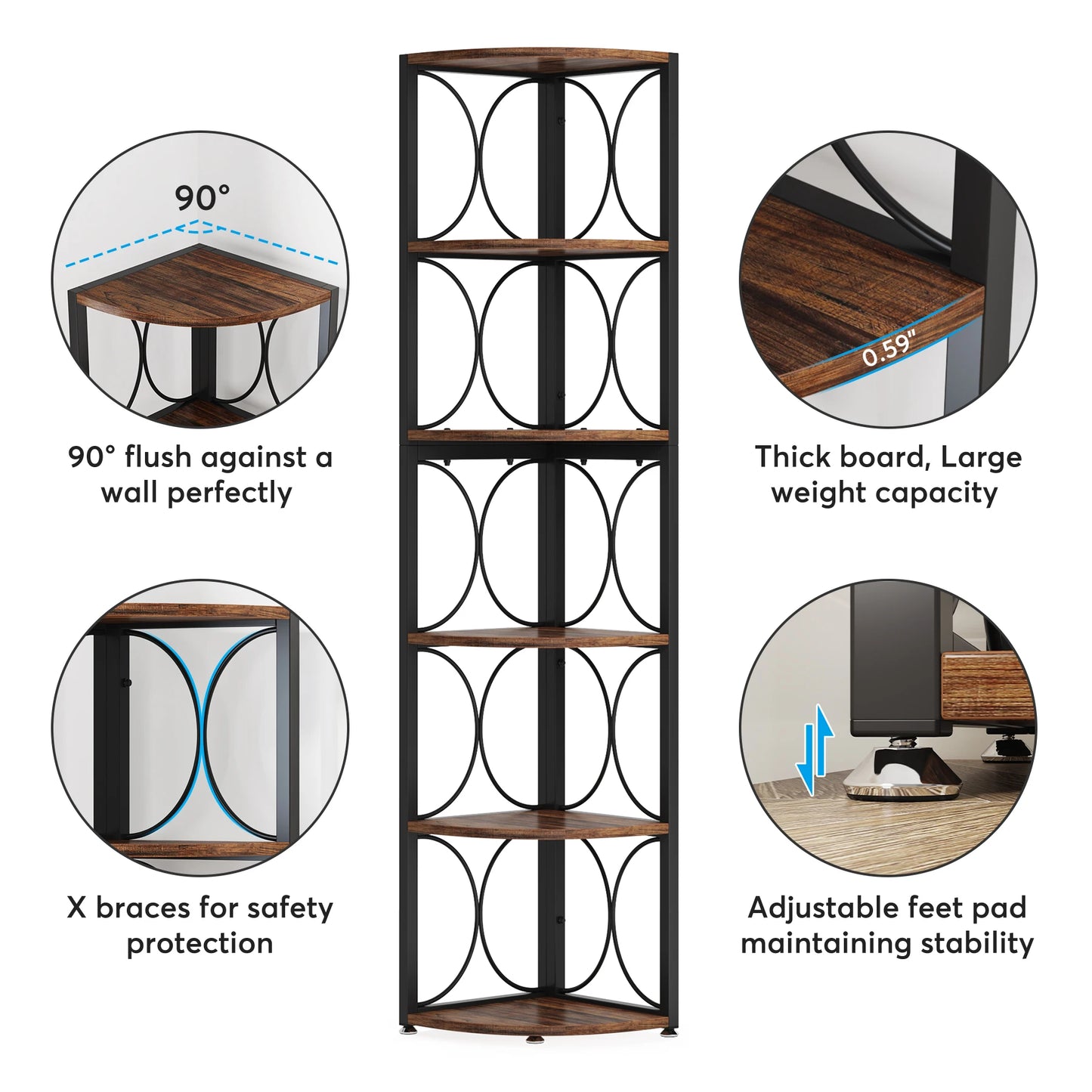 Tribesigns 6 Tier Tall Corner Shelf Unit For Living Room