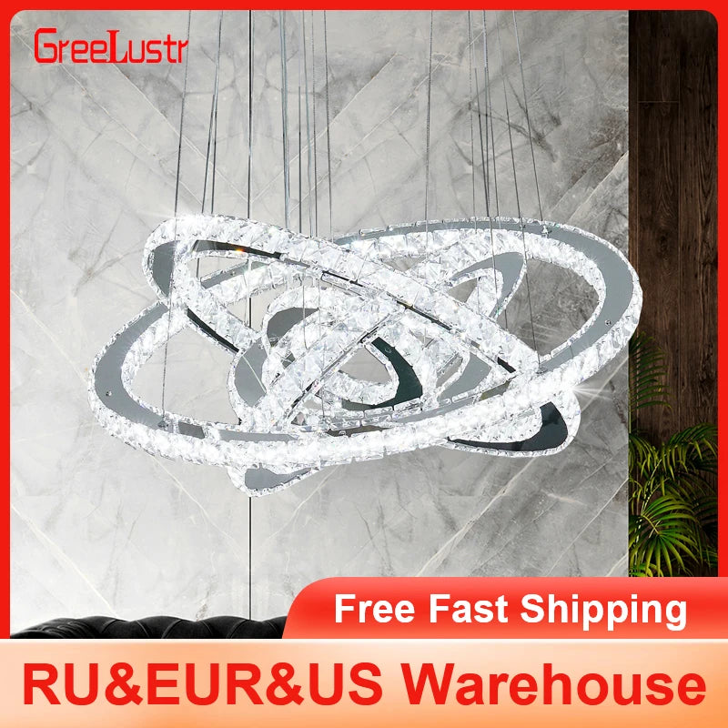 GreeLustr Modern K9 Crystal Ring LED Ceiling Chandelier Lighting Fixture