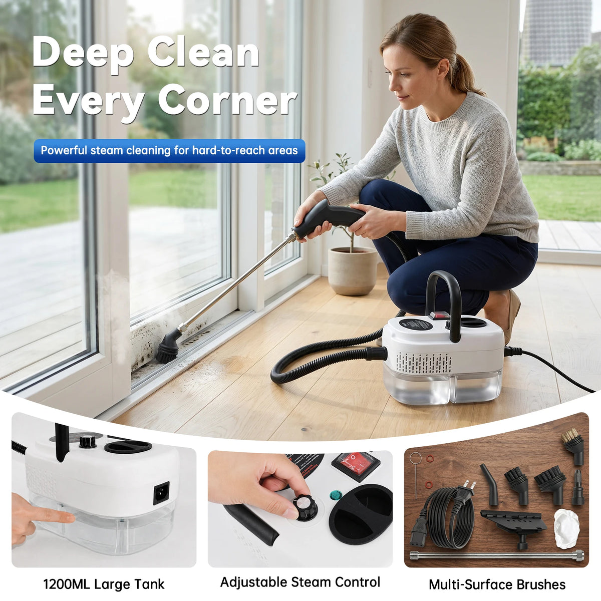 2500W Portable Handheld Steam Cleaner With Multiple Accessories Us Plug