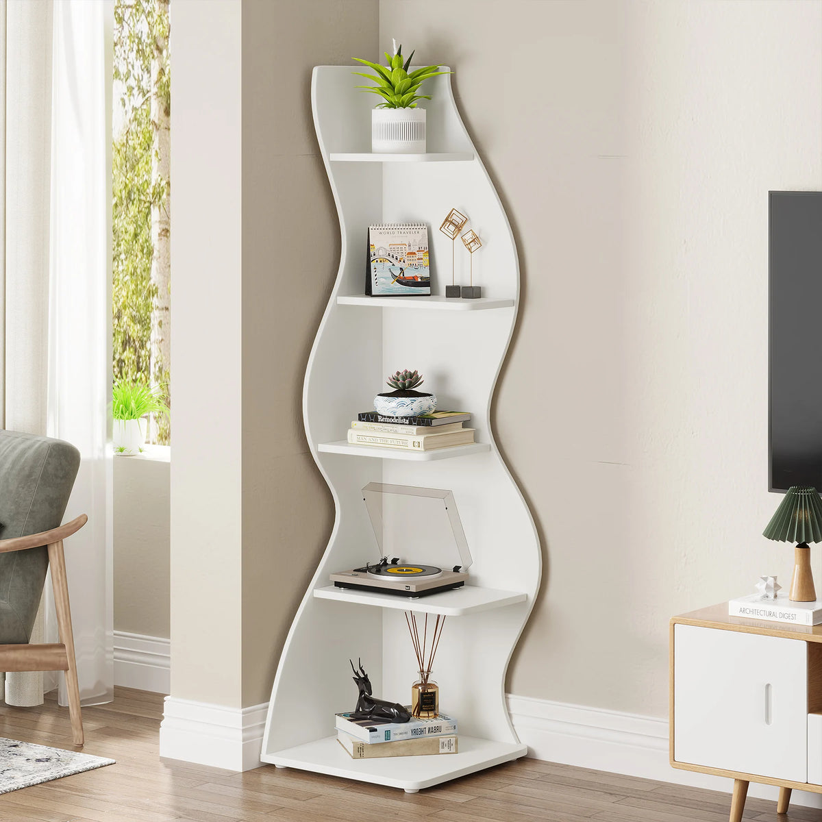 Tribesigns Modern 5 Tier Corner Shelf Bookcase Storage Rack Home