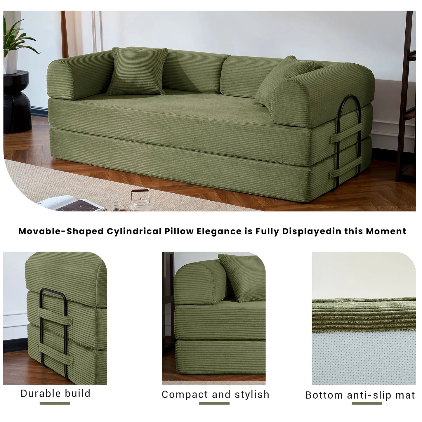 Corduroy Convertible Sofa Bed Foldable Loveseat Sleeper