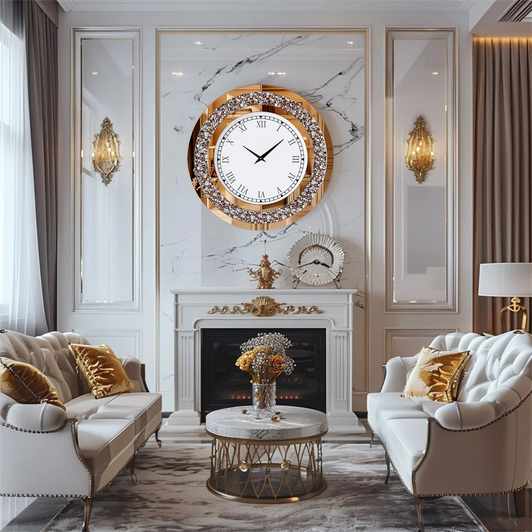 LUVODI Modern 3D Diamond Crystal Wall Clock with Roman Numerals