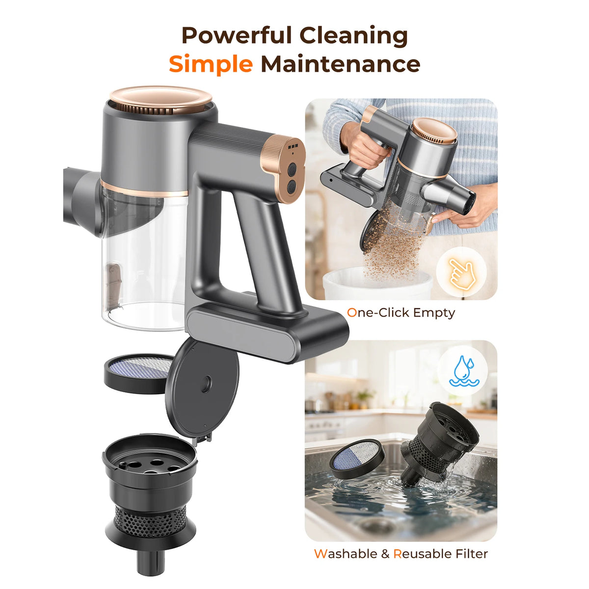 Yisora N8 Cordless Stick Vacuum Cleaner Lightweight Bagless Cyclone Filter