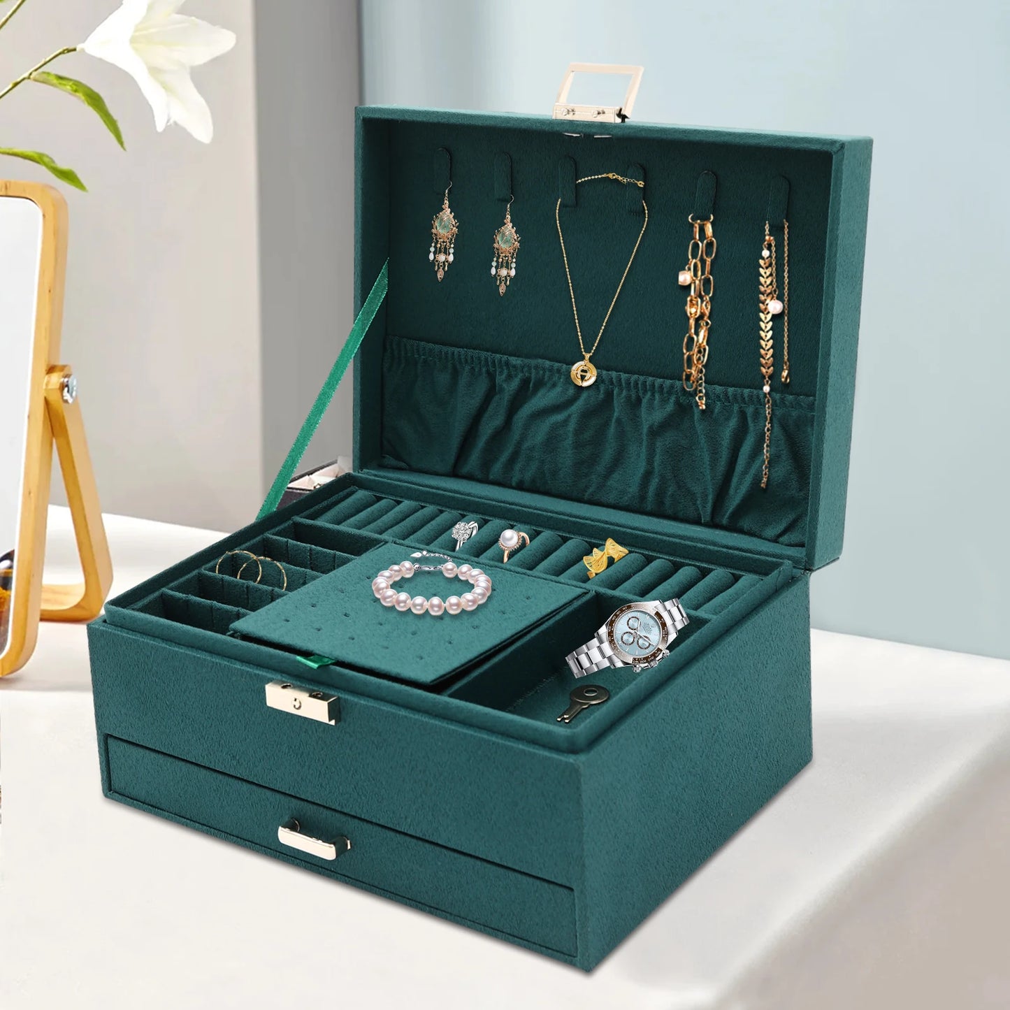 NONECN 3-Tier Jewelry Box Organizer With 15 Ring Slots