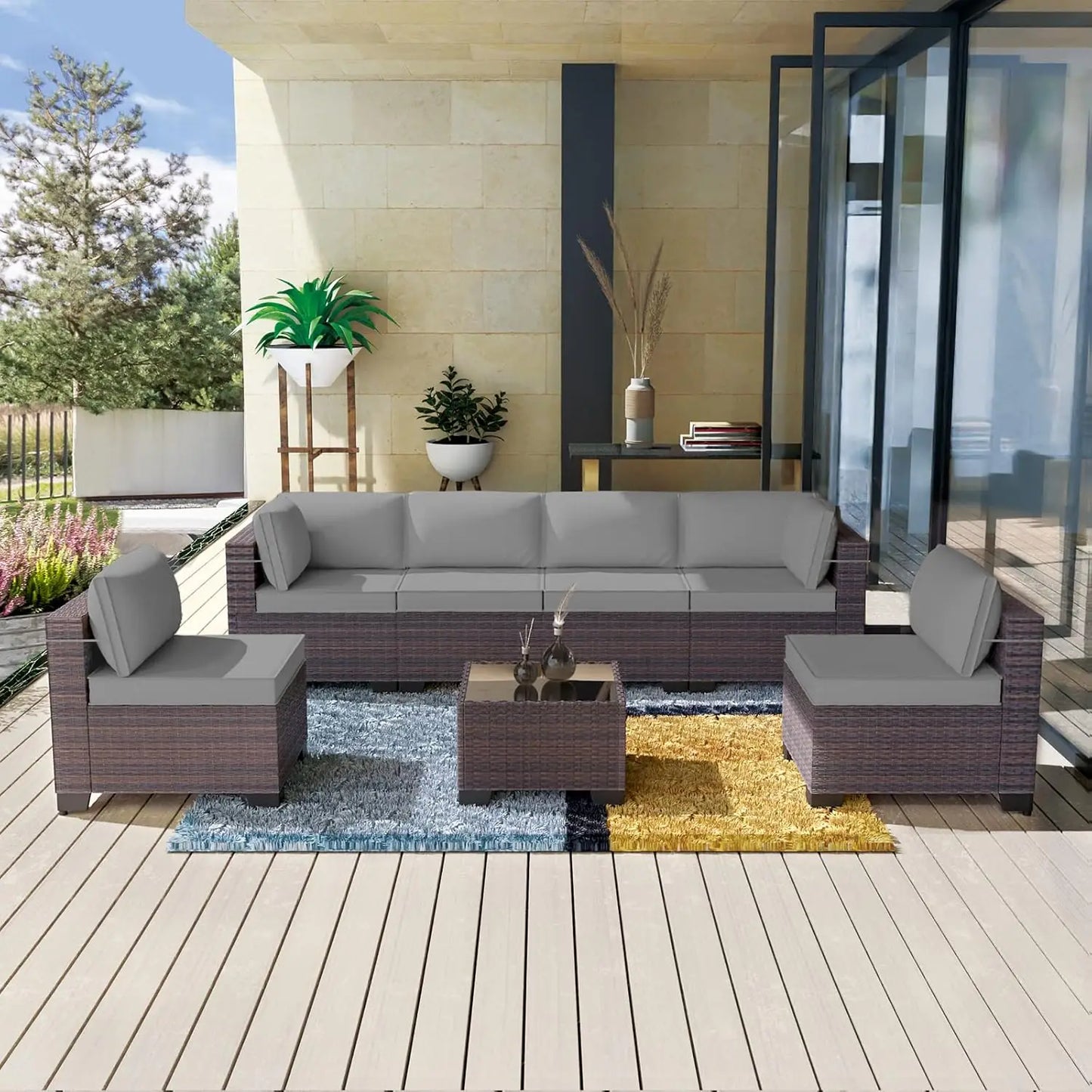 Outdoor Sectional Rattan Sofa Set Modern Garden Patio Furniture